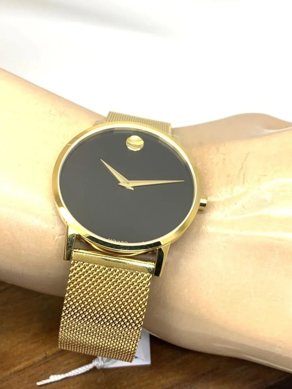 Movado Men's Watch 0607396 Museum Black Dial Swiss Quartz Gold Mesh Steel 40mm